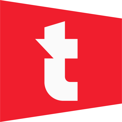 "t" White logo on red square